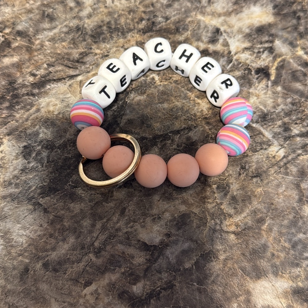 Teacher Beaded Keychain Bracelet